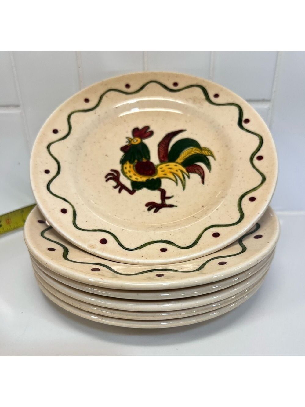 Vintage Poppytrail Green Rooster California Provincial by Metlox 6.5” Plate Set